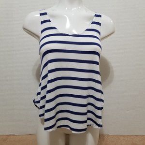Garage top XS nautical rugby striped sleeveless curved hem tank stretch